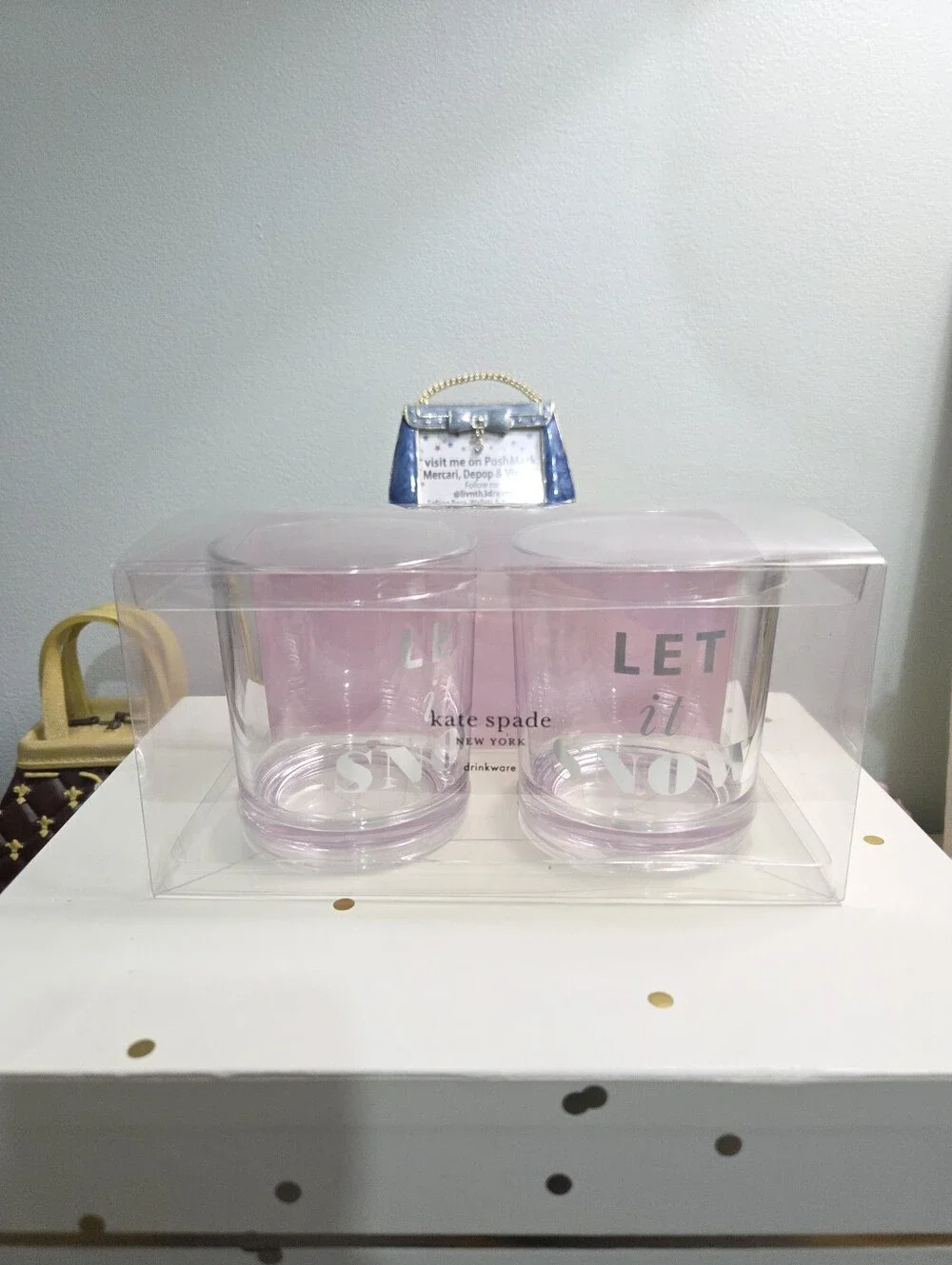 Kate Spade Holiday Let It Snow Clear Acrylic Cups Tumblers 2pc Set New
